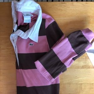 NWOT Lacoste Pink and Brown stripe longsleeve polo